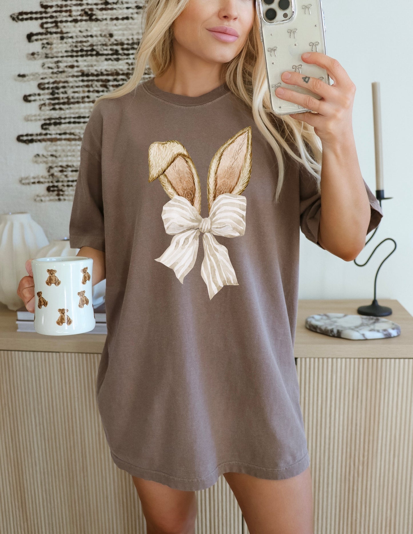 Brown bunny ears with natural bow brown- Multiple Styles