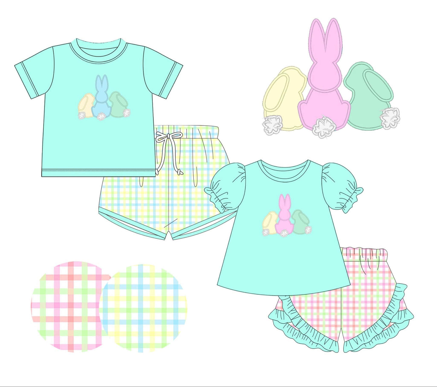 Pastel Appliqued Bunnies Trio