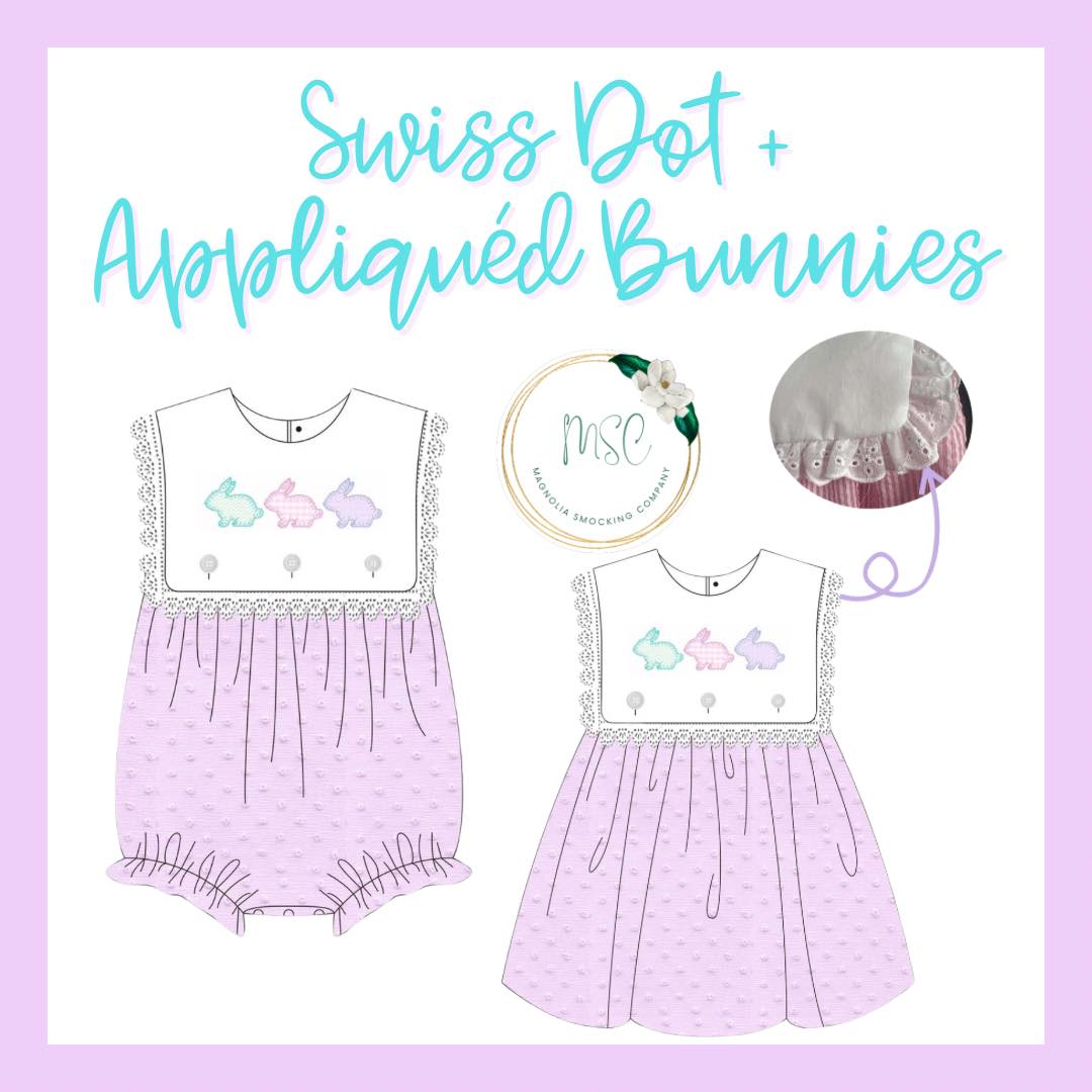 Swiss Dot + Appliqued Bunnies