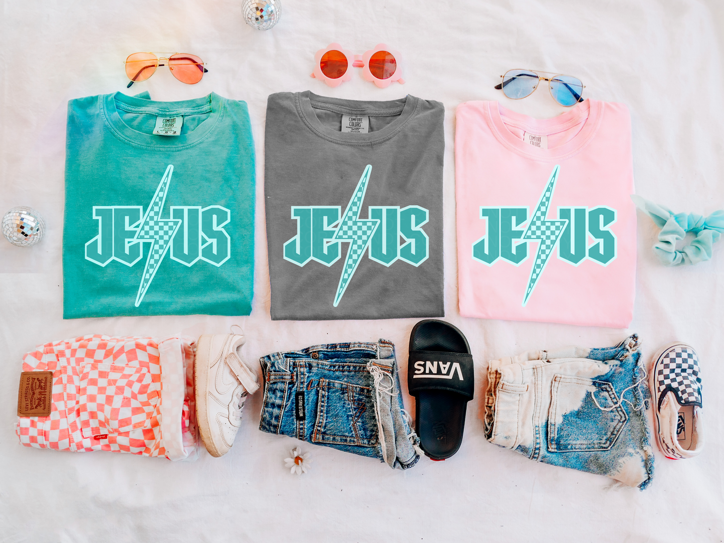 Jesus checkered - turquoise