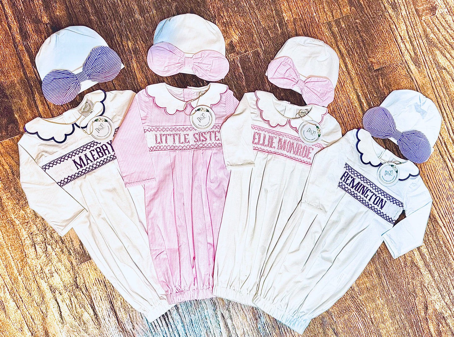 Smocked Peter Pan Collared Gown & Hat Set