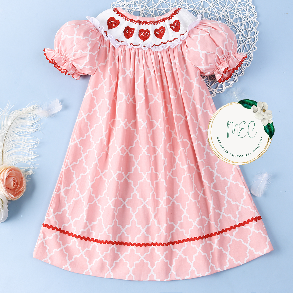 Valentine's Smocked Bishop Dress – Magnolia Embroidery Company, LLC Valentine's Smocked Bishop Dress – Magnolia Embroidery Company, LLC