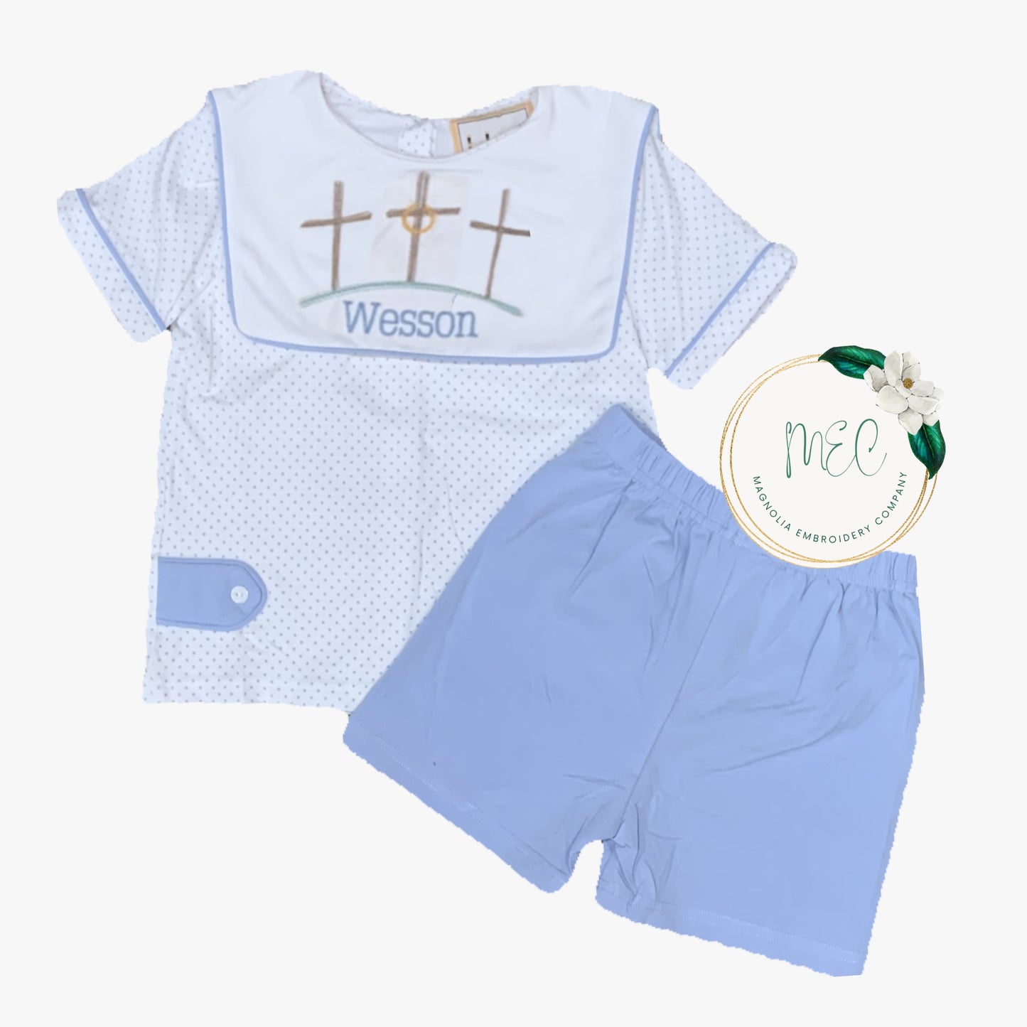 Bitty Dot Blue Short Set - Customizable