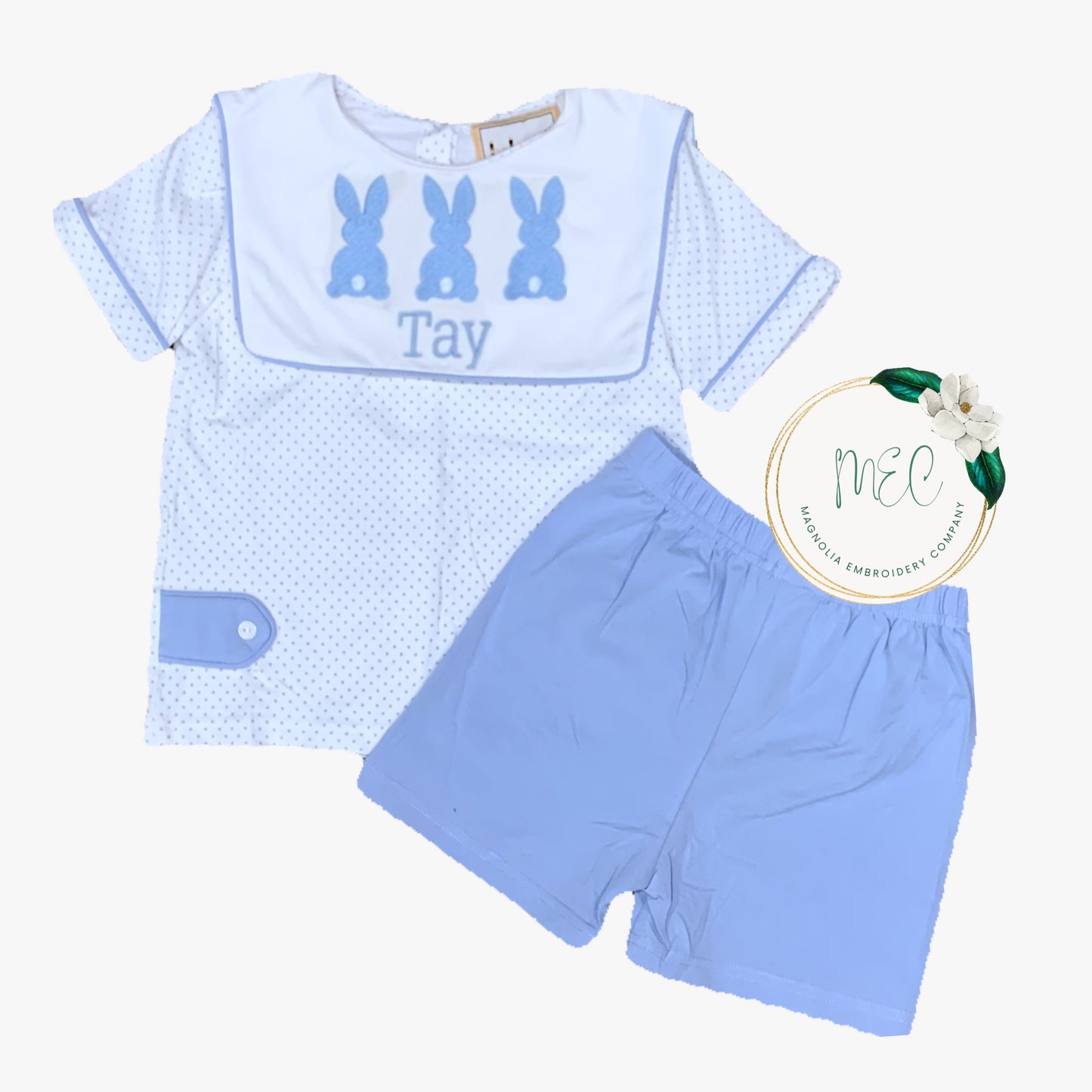Bitty Dot Blue Short Set - Customizable