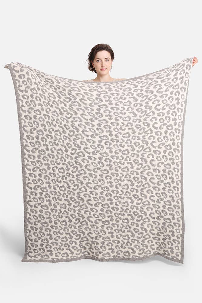 Luxury Soft Leopard Print Throw Blanket: Gray