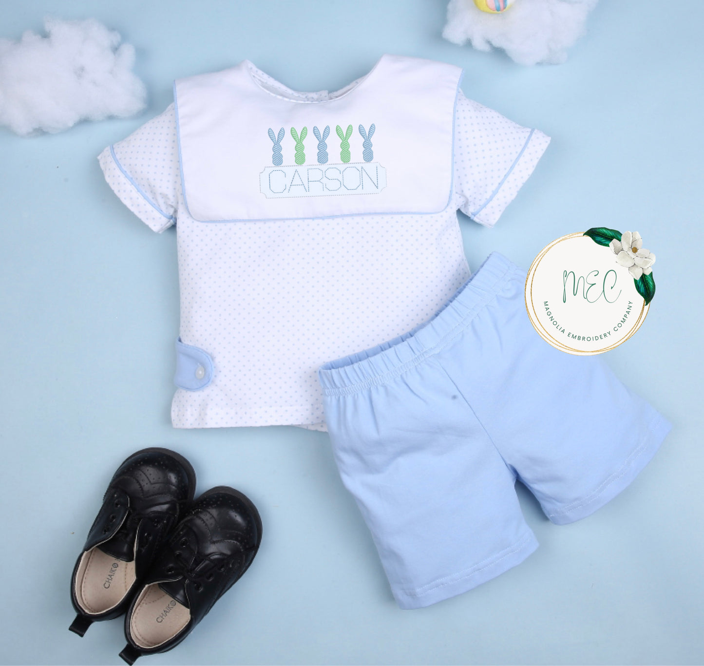 Bitty Dot Blue Short Set - Customizable