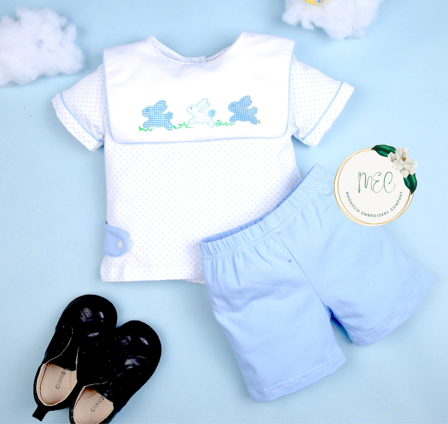 Bitty Dot Blue Short Set - Customizable