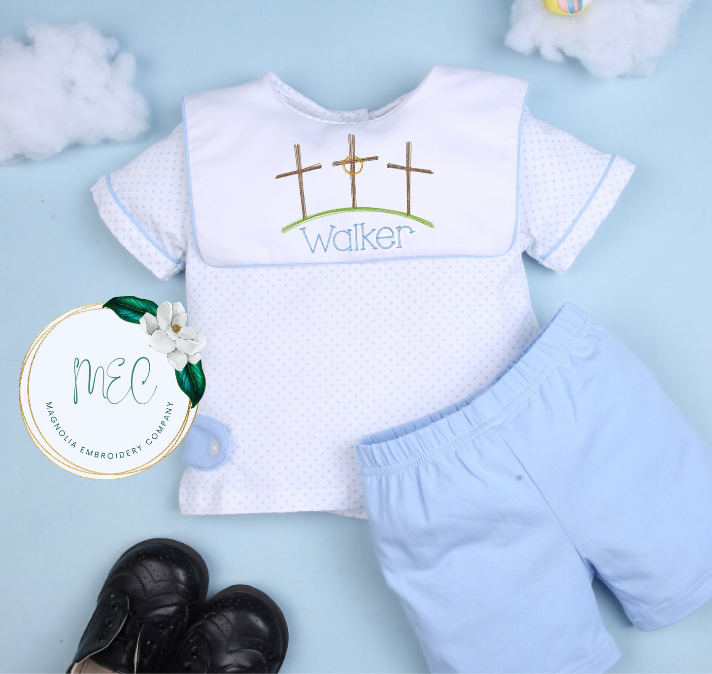 Bitty Dot Blue Short Set - Customizable