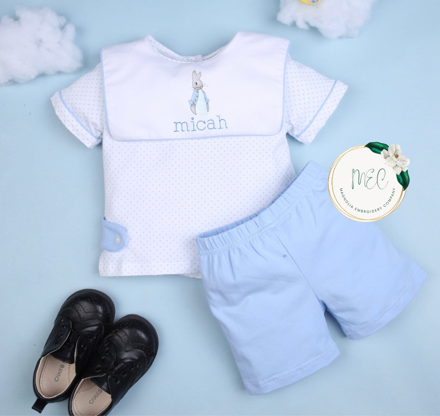Bitty Dot Blue Short Set - Customizable