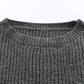 Gray Ripped Raw Hem Chunky Pullover Sweater