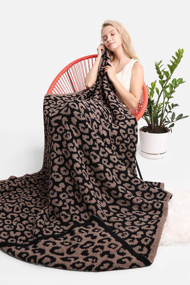 Luxury Soft Leopard Print Throw Blanket: Gray