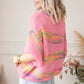 Rose Colorful Stripes 3/4 Sleeve Loose Sweater