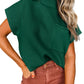 Blackish Green Patch Pocket Ribbed Knit Short Sleeve Sweater