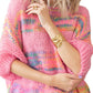 Rose Colorful Stripes 3/4 Sleeve Loose Sweater