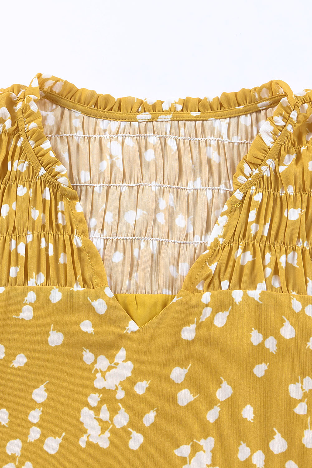 Yellow Split Neck Fall Printed Crinkled Blouse