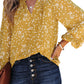 Yellow Split Neck Fall Printed Crinkled Blouse