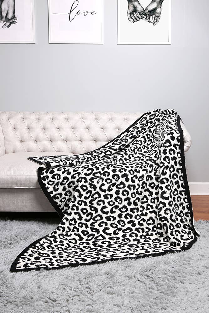 Luxury Soft Leopard Print Throw Blanket: Gray