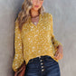 Yellow Split Neck Fall Printed Crinkled Blouse