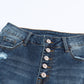 Blue Distressed Button Fly High Waist Skinny Jeans