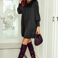 Black Solid Bishop Sleeve Pleated Mini Dress