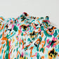 Multicolor Abstract Print 3/4 Puff Sleeve Ruffle Blouse