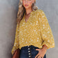 Yellow Split Neck Fall Printed Crinkled Blouse