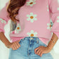 Pink Floral Pattern Drop Shoulder Sweater