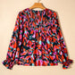 Red Dahlia Abstract Floral Shirred Detail Puff Sleeve Blouse