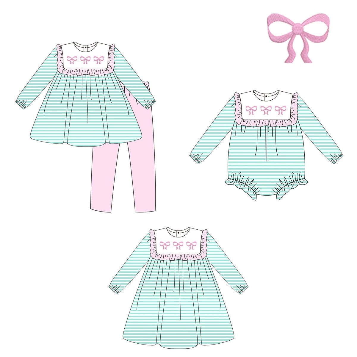 Striped Teal & Bows