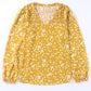 Yellow Split Neck Fall Printed Crinkled Blouse