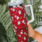 Fiery Red Christmas Pattern Print Handled Stainless Steel Tumblers