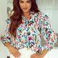 Multicolor Abstract Print 3/4 Puff Sleeve Ruffle Blouse