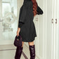 Black Solid Bishop Sleeve Pleated Mini Dress