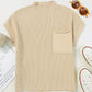 Oatmeal Patch Pocket Ribbed Knit Short Sleeve Sweater