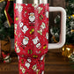 Fiery Red Christmas Pattern Print Handled Stainless Steel Tumblers