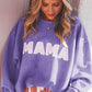 Purple MAMA Ribbed Crew Neck Pullover Sweatshirt