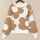 Khaki Big Flower Pattern Drop Shoulder Sweater