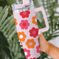 Multicolor Flower Print Handled Stainless Steel Vacuum Cup