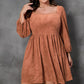 Chestnut Plus Size Suede Square Neck Balloon Sleeve Dress