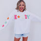 White Glitter Howdy Patch Graphic Casual Sweatshirt