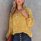 Yellow Split Neck Fall Printed Crinkled Blouse