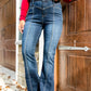 Blue High Waist Seam Stitching Pocket Flare Jeans