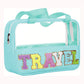 Mint Green TRAVEL Chenille Letter Clear PVC Makeup Bag