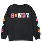 Black Glitter Howdy Patch Graphic Casual Sweatshirt