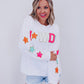 White Glitter Howdy Patch Graphic Casual Sweatshirt