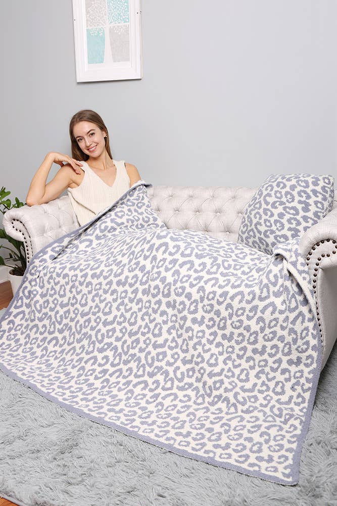 Luxury Soft Leopard Print Throw Blanket: Gray