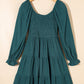 Mist Green Bishop Sleeve Smocked Tiered Mini Dress