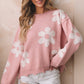 Multicolour Pearl Beaded Floral Drop Shoulder Sweater