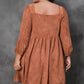 Chestnut Plus Size Suede Square Neck Balloon Sleeve Dress