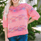 Rose Colorful Stripes 3/4 Sleeve Loose Sweater